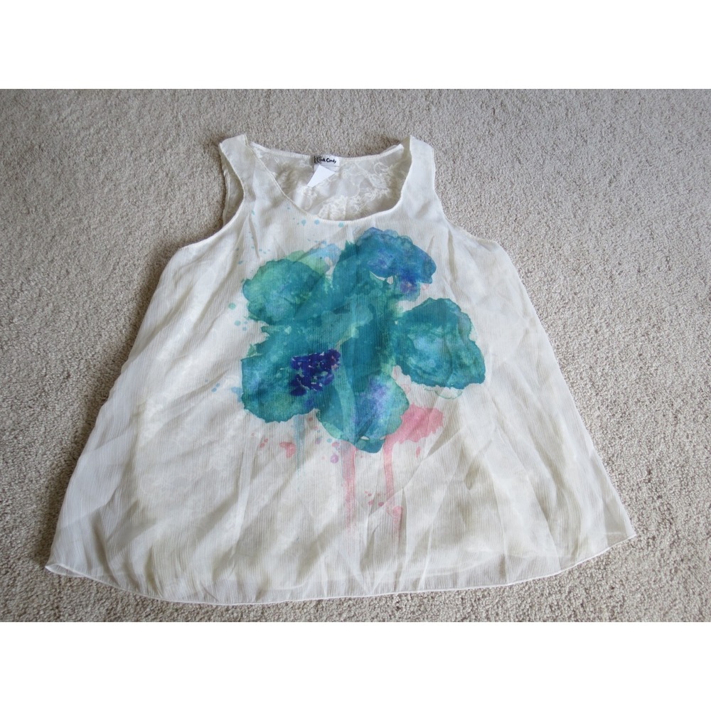 Rock Candy Womens Sleeveless Blouse White Lace Liner Floral Graphic XL USA Made